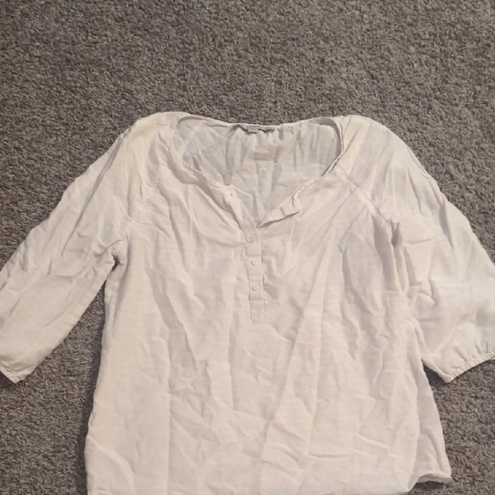 LOFT Cream 3/4 Sleeve Relaxed Blouse